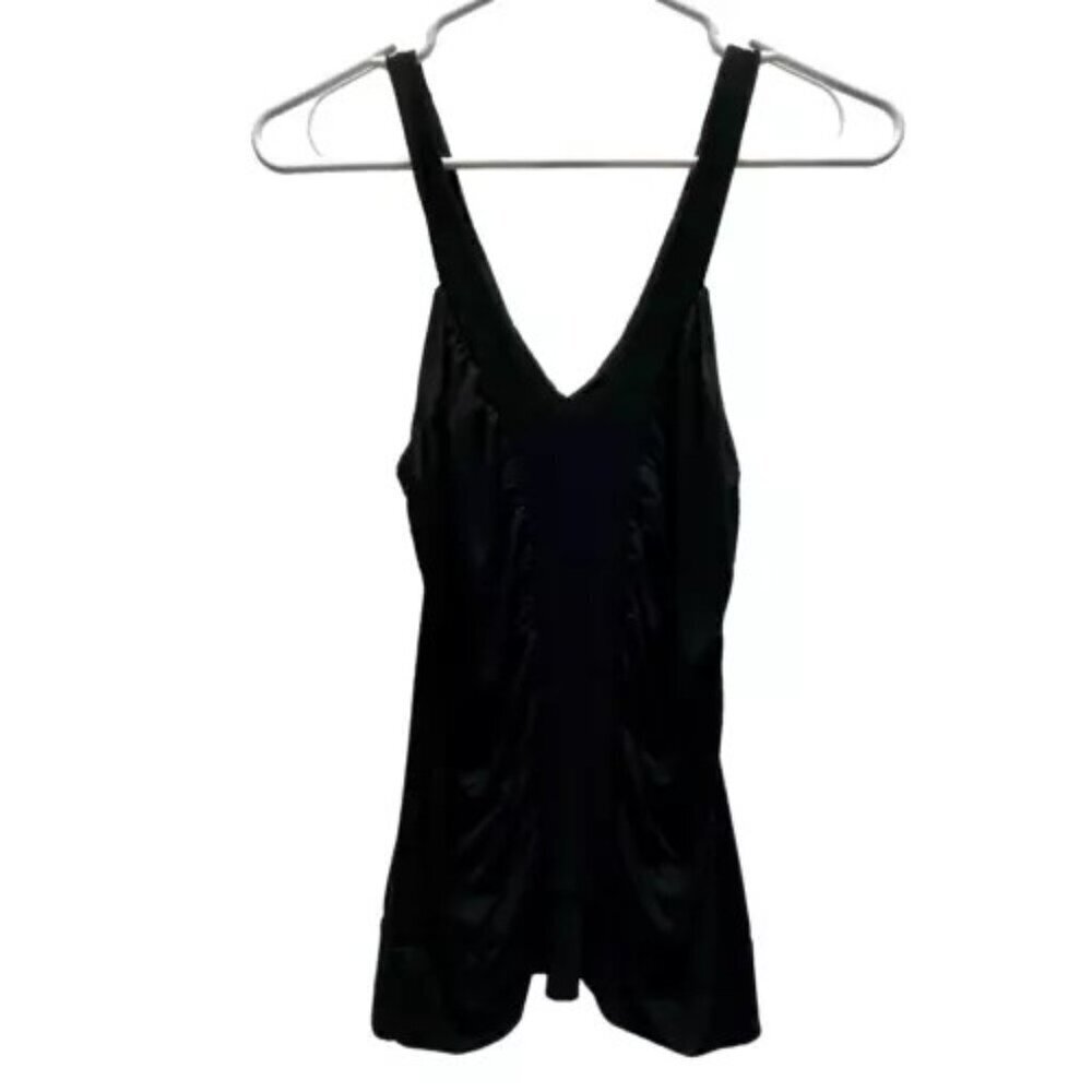 Charlotte Russe Tank Top Ladies Medium Black Rouched Front Banded Bottom Y2K EUC